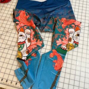 Society 6 Blue and Orange Lucky Cat Leggings size M
